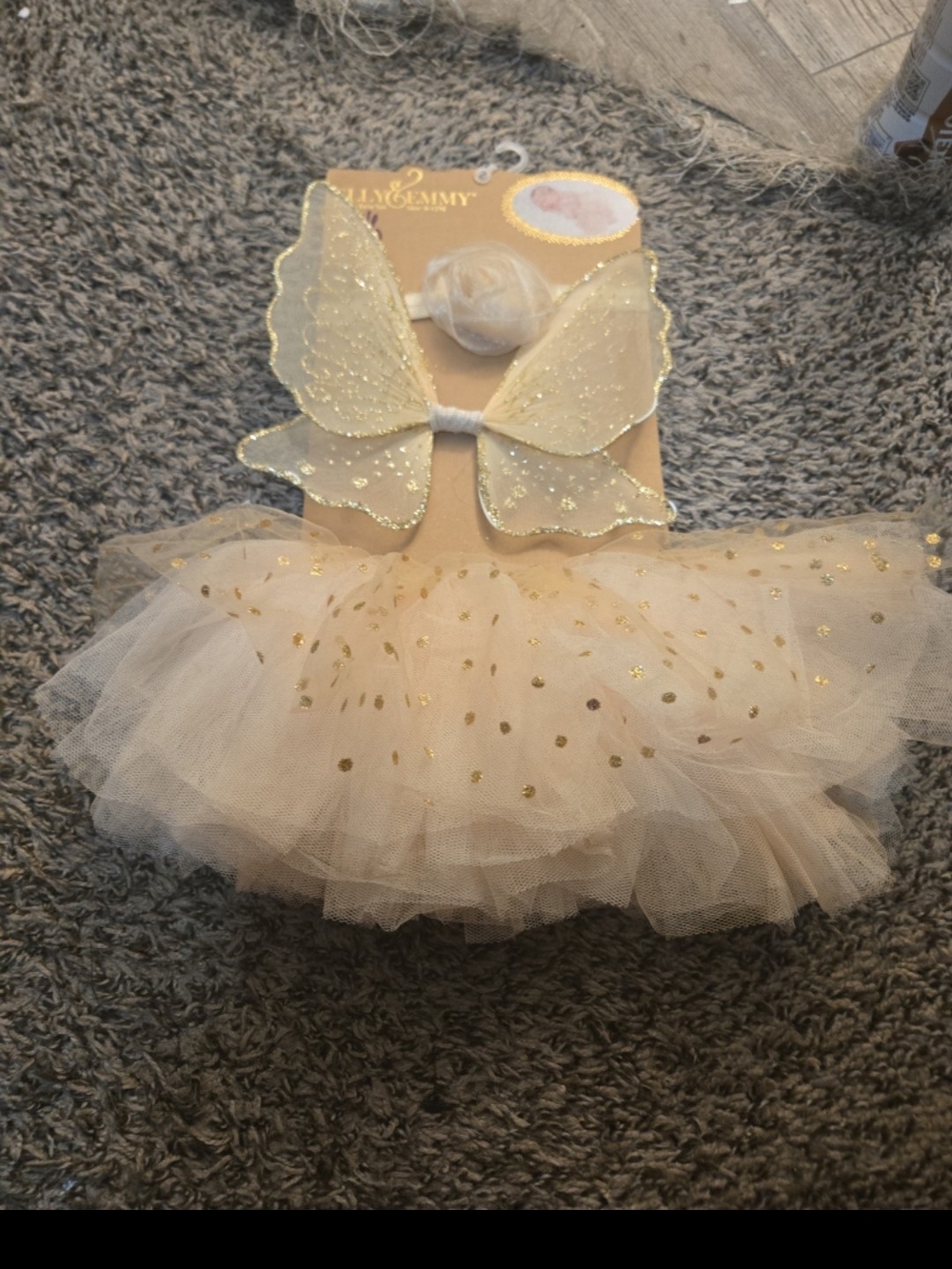 Gold Polka Dot Tulle Tutu Set with Sparkle Wings